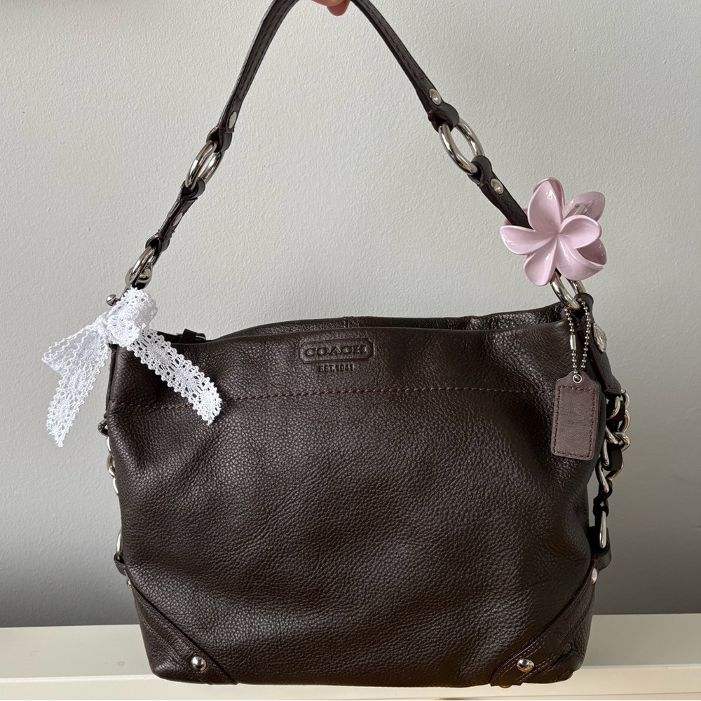SOLD Coach Carly Dark Brown Pebbled Leather Shoulder Bag